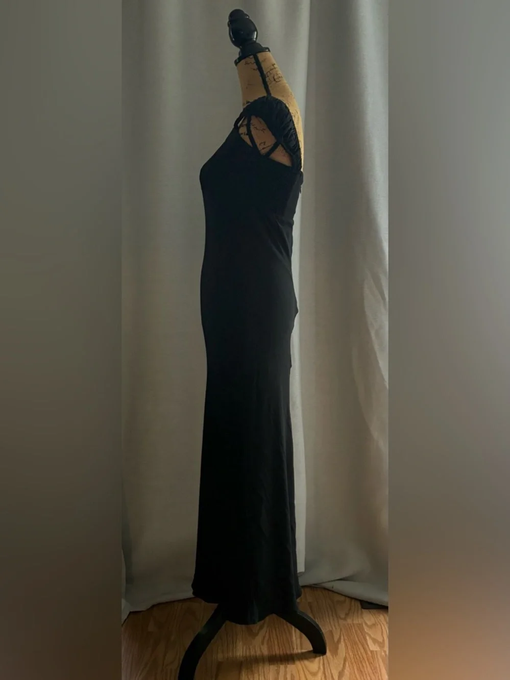 Abercrombie & Fitch Black Ruched Cap Sleeve Maxi Dress